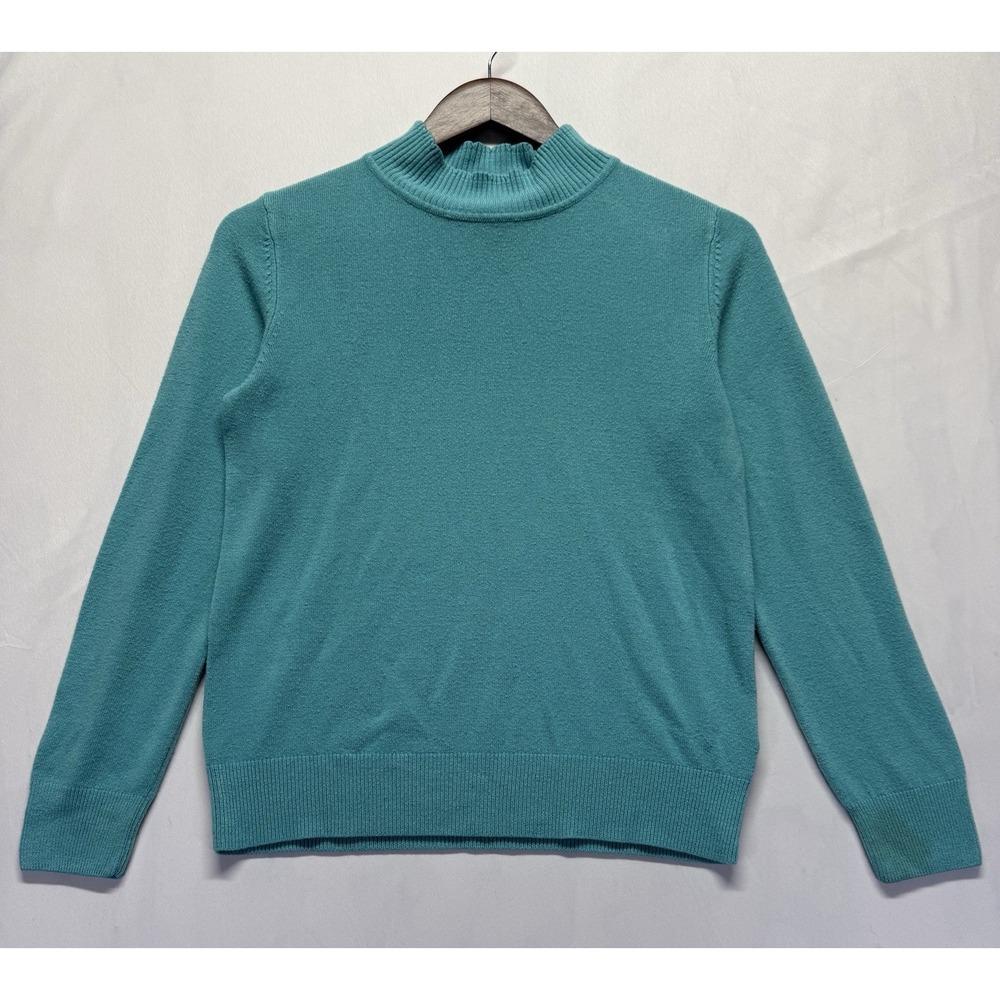 Sag Harbor Petite Womens PM Turquoise Mock Neck Sweater Acrylic Knit Pullover